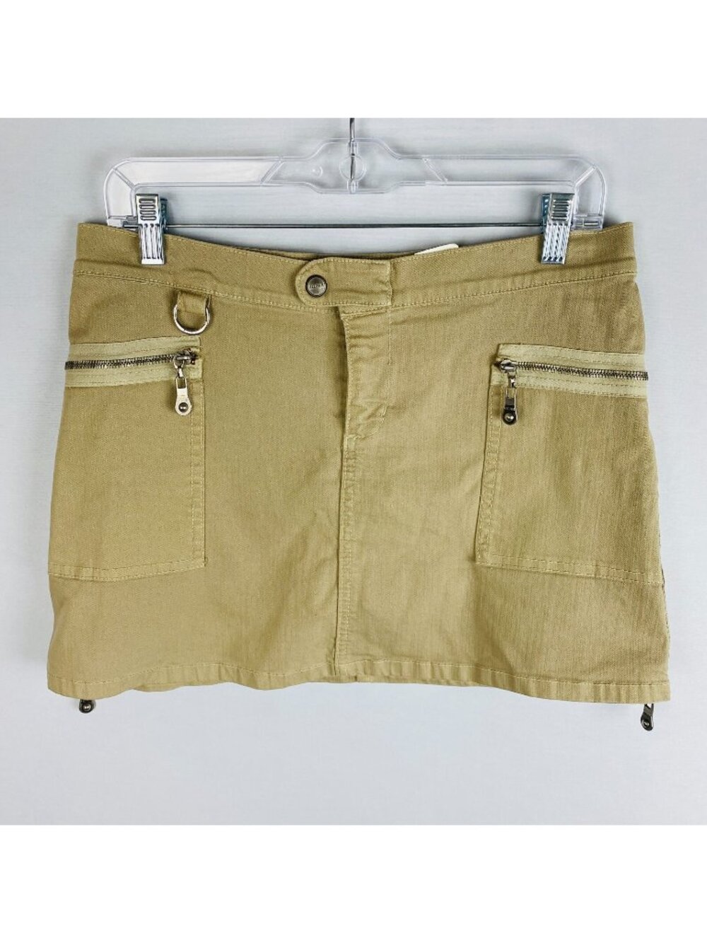 Allen B Schwartz Tan Moto Zipper Front Back Pockets Mini A-Line Skirt Women's 29